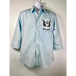 Y2K Rhinestone Western Shirt Men’s S El General Aqua Cowboy Vaquero Bling